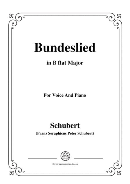 Schubert Bundeslied In B Flat Major For Voice Piano Sheet Music