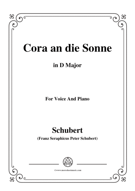 Schubert Cora An Die Sonne In D Major For Voice Piano Sheet Music