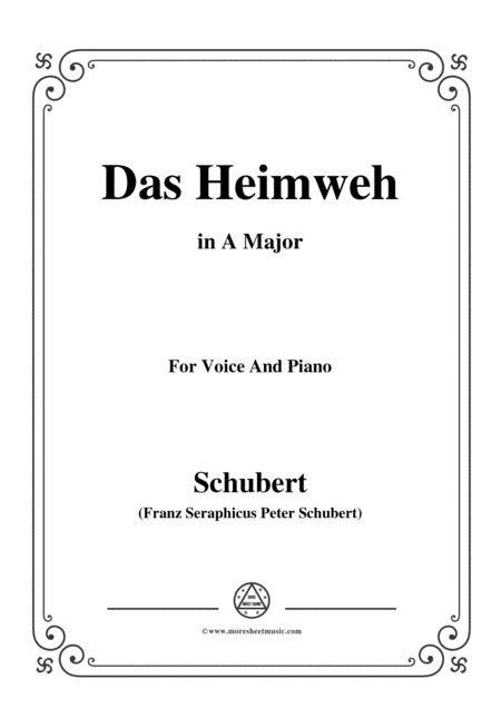 Schubert Das Heimweh In A Major For Voice Piano Sheet Music