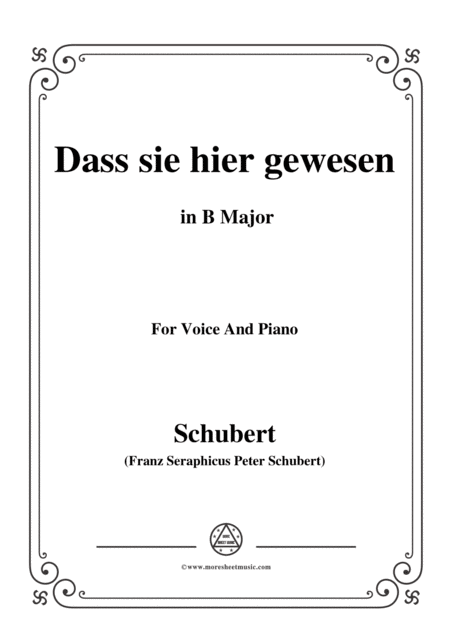 Schubert Dass Sei Hier Gewesen In B Major Op 59 No 2 For Voice And Piano Sheet Music