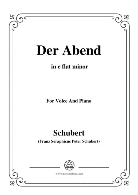 Schubert Der Abend In E Flat Minor For Voice Piano Sheet Music