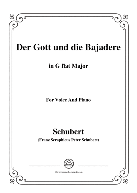 Schubert Der Gott Und Die Bajadere In G Flat Major For Voice Piano Sheet Music