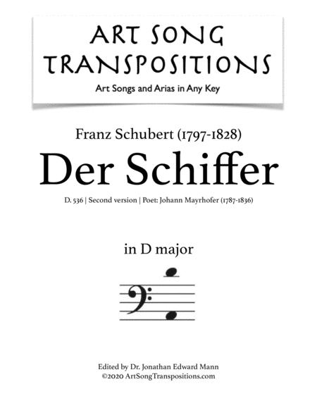 Schubert Der Schiffer D 536 Second Version Transposed To D Major Bass Clef Sheet Music