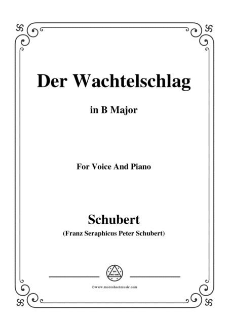 Free Sheet Music Schubert Der Wachtelschlag Op 68 In B Major For Voice Piano