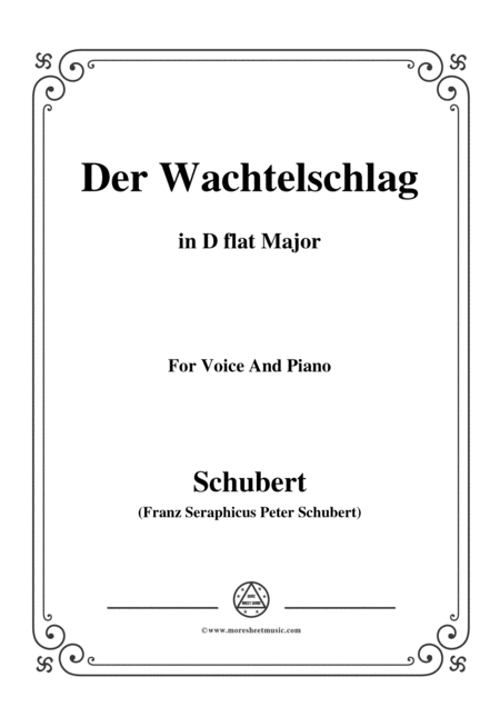 Schubert Der Wachtelschlag Op 68 In D Flat Major For Voice Piano Sheet Music