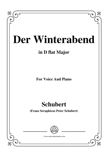 Schubert Der Winterabend In D Flat Major D 938 For Voice And Piano Sheet Music