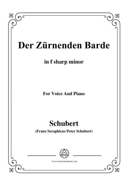 Free Sheet Music Schubert Der Zrnenden Barde In F Sharp Minor For Voice Piano
