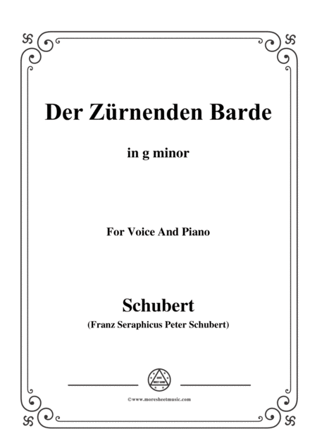 Schubert Der Zrnenden Barde In G Minor For Voice Piano Sheet Music