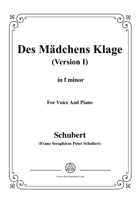 Free Sheet Music Schubert Des Mdchens Klage Version I In F Minor D 6 For Voice And Piano