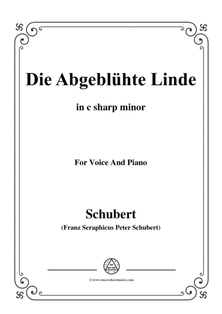 Schubert Die Abgeblhte Linde The Faded Linden Tree Op 7 No 1 In C Sharp Minor For Voice Pno Sheet Music