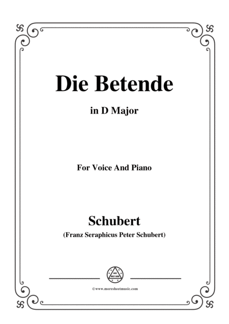 Free Sheet Music Schubert Die Betende In D Major For Voice Piano