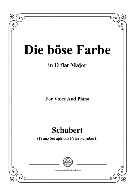 Schubert Die Bse Farbe From Die Schne Mllerin Op 25 No 17 In D Flat Major For Voice Piano Sheet Music