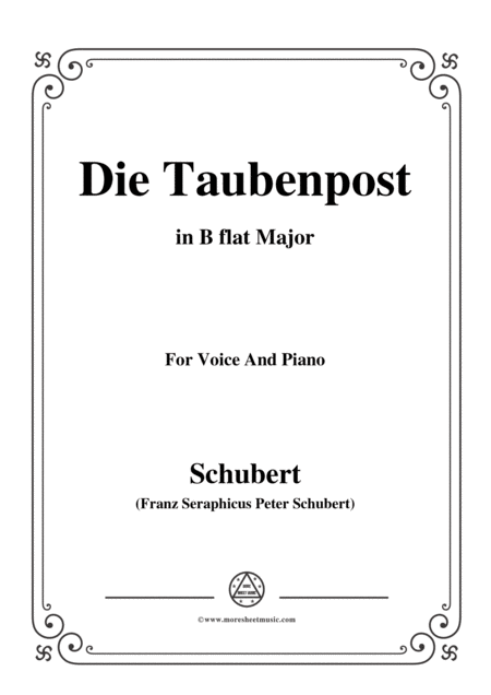 Schubert Die Taubenpost In B Flat Major For Voice Piano Sheet Music