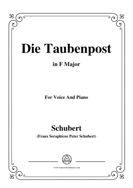 Schubert Die Taubenpost In F Major For Voice Piano Sheet Music