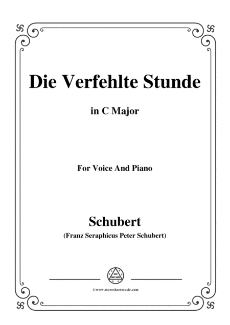 Schubert Die Verfehlte Stunde In C Major For Voice Piano Sheet Music