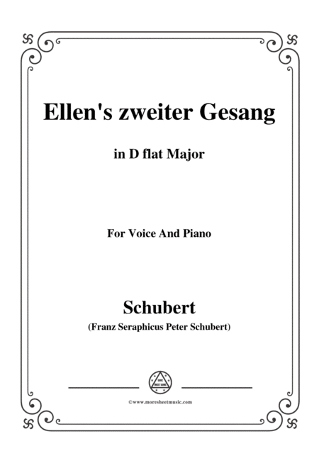 Schubert Ellens Gesang Ii Op 52 No 2 In D Flat Major For Voice Piano Sheet Music