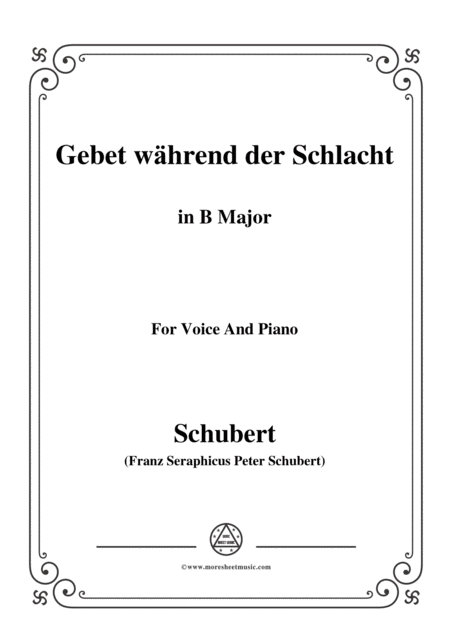 Schubert Gebet Whrend Der Schlacht In B Major For Voice Piano Sheet Music