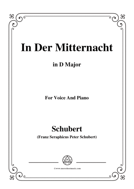 Schubert In Der Mitternacht In D Major For Voice Piano Sheet Music