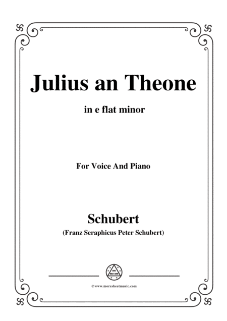 Schubert Julius An Theone In E Flat Minor For Voice Piano Sheet Music