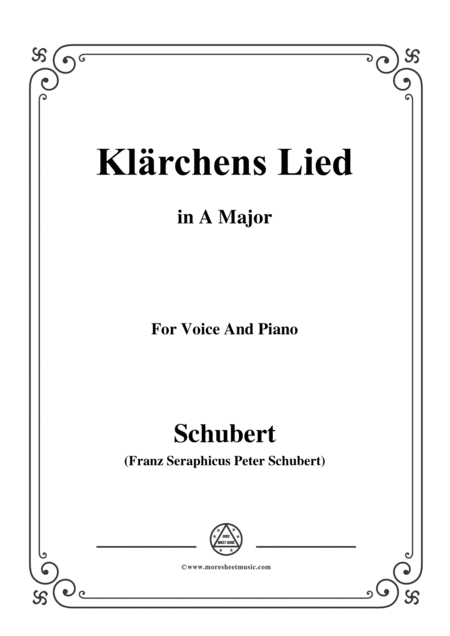 Schubert Klrchens Lied Love D 210 In A Major For Voice Piano Sheet Music