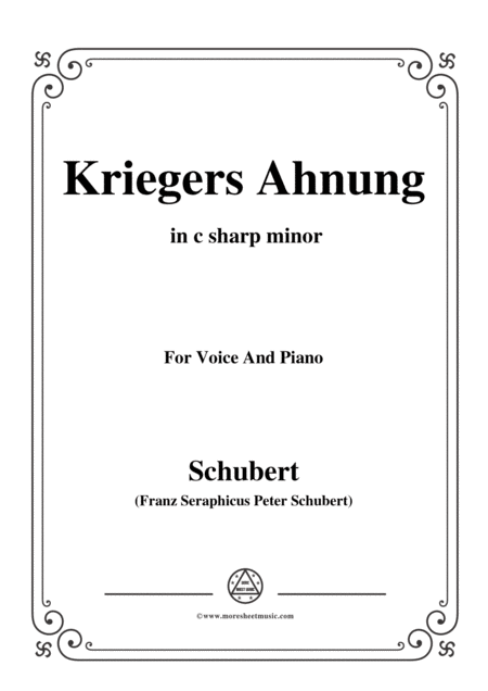 Schubert Kriegers Ahnung In C Sharp Minor For Voice Piano Sheet Music