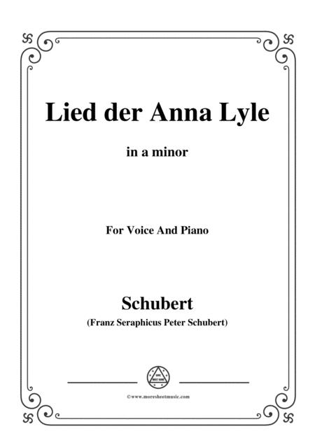 Schubert Lied Der Anna Lyle Op 85 No 1 In A Minor For Voice Piano Sheet Music