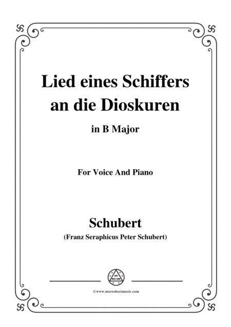 Schubert Lied Eines Schiffers An Die Dioskuren In B Major Op 65 No 1 For Voice And Piano Sheet Music