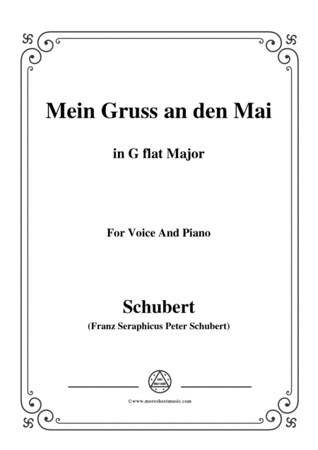 Schubert Mein Gruss An Den Mai In G Flat Major For Voice Piano Sheet Music