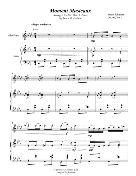 Free Sheet Music Schubert Moment Musicaux For Alto Flute Piano