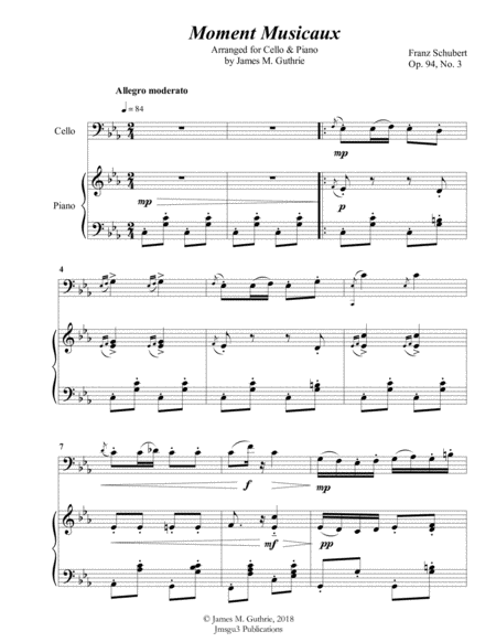 Free Sheet Music Schubert Moment Musicaux For Cello Piano