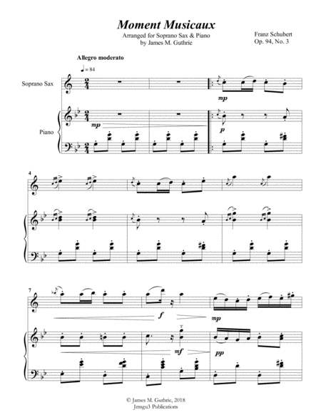 Free Sheet Music Schubert Moment Musicaux For Soprano Sax Piano