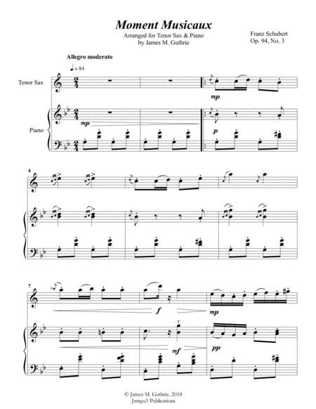 Free Sheet Music Schubert Moment Musicaux For Tenor Sax Piano