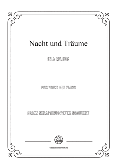 Schubert Nacht Und Trume In A Major For Voice And Piano Sheet Music