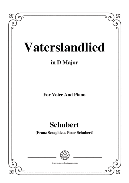 Free Sheet Music Schubert Vaterslandlied In D Major For Voice Piano