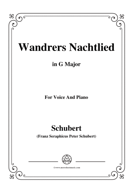 Schubert Wandrers Nachtlied In G Major Op 4 No 3 For Voice And Piano Sheet Music