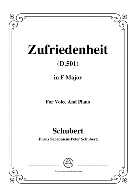 Schubert Zufriedenheit Contentment D 501 In F Major For Voice Piano Sheet Music