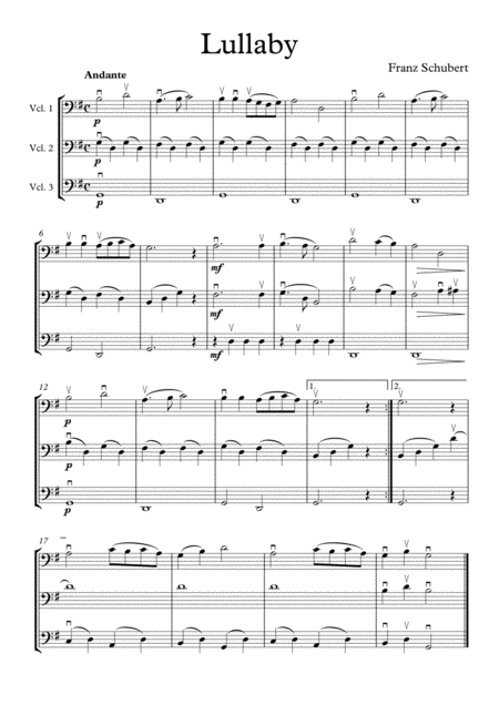 Free Sheet Music Schuberts Lullaby For Cello Trio