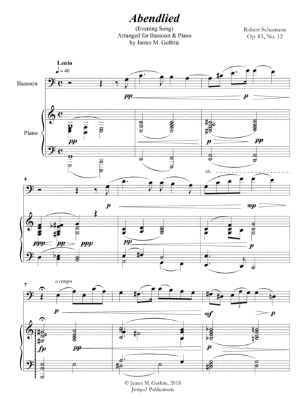 Free Sheet Music Schumann Abendlied For Bassoon Piano