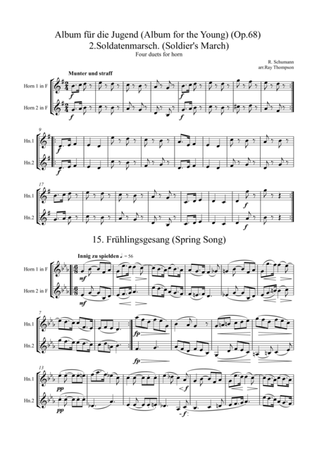 Free Sheet Music Schumann Album Fr Die Jugend Album For The Young Op 68 Four Pieces For Horn Duet