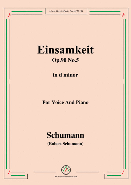 Schumann Einsamkeit Op 90 No 5 In D Minor For Voice Piano Sheet Music