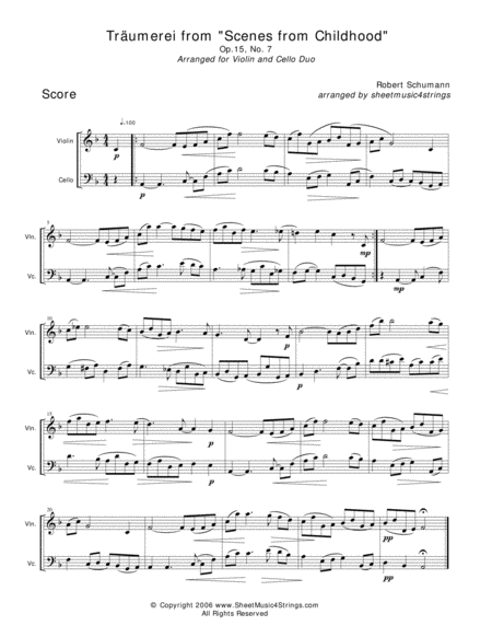 Schumann R Traumerei For Violin And Cello Sheet Music