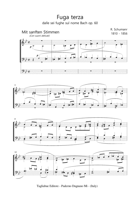 Schumann Third Fugue From The 6 Fugues On The Name Of Bach Op 60 For Organ Sheet Music