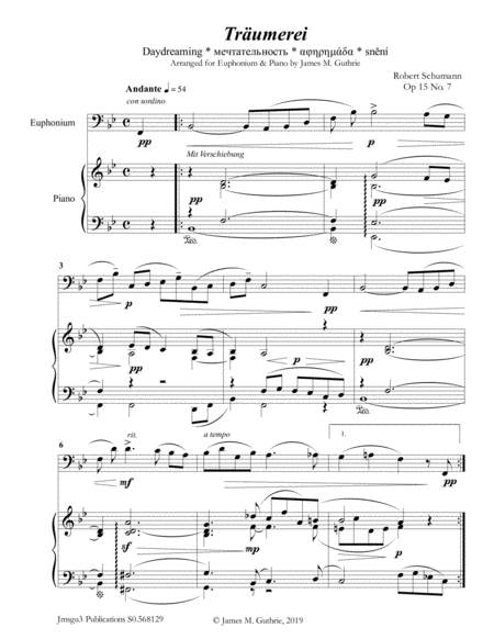 Schumann Trumerei Op 15 No 7 For Euphonium Piano Sheet Music