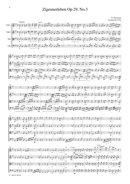 Free Sheet Music Schumann Zigeunerleben Op 29 No 3 For String Quartet Cs502