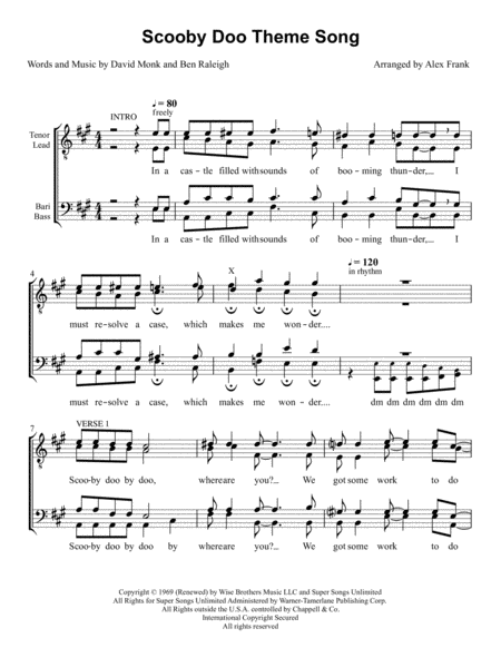Free Sheet Music Scooby Doo Theme Song