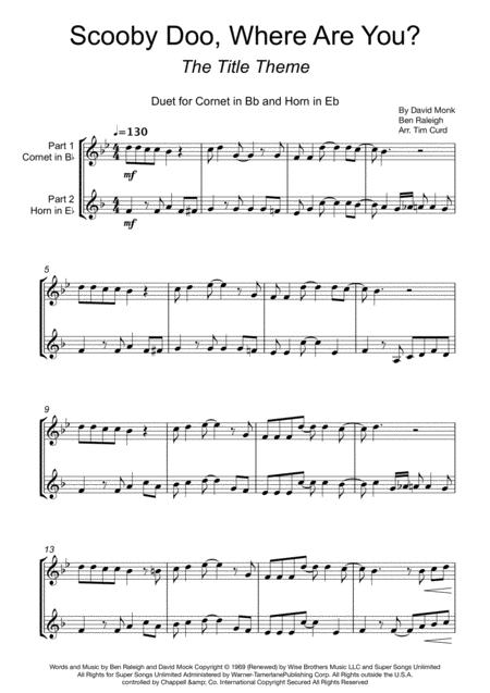 Scooby Doo Where Are You Duet For Cornet In Bb And Tenor Horn Sheet Music