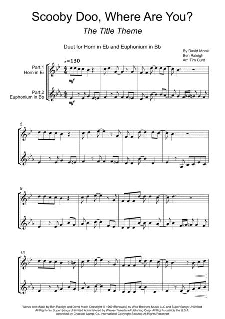 Scooby Doo Where Are You Duet For Tenor Horn And Euphonium Sheet Music