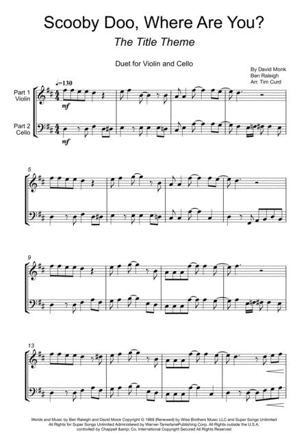 Scooby Doo Where Are You Duet For Violin And Cello Sheet Music