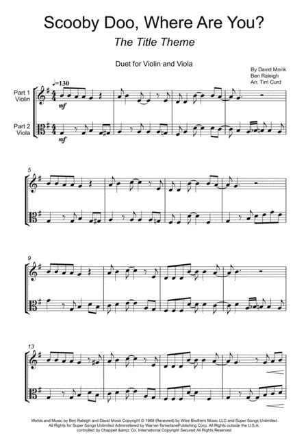 Free Sheet Music Scooby Doo Where Are You Duet For Violin And Viola