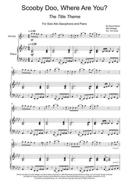 Scooby Doo Where Are You For Alto Saxophone And Piano Sheet Music